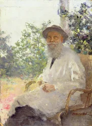 Portret van Lev Nikolaevich Tolstoy (1828-1910) op het Terras, 1905